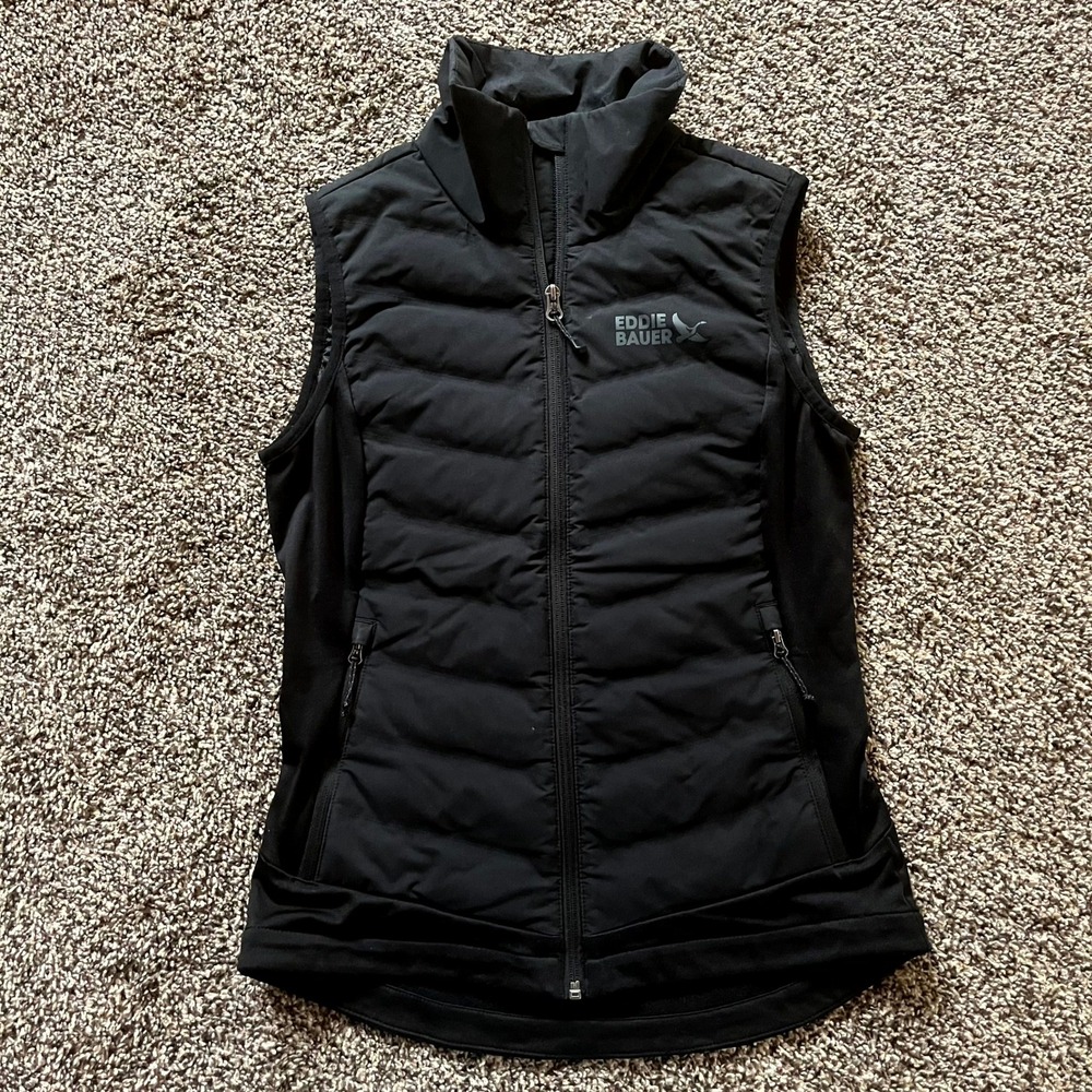 Eddie Bauer Puffer Vest Black 650 Down Insulated Hybrid Womens XS